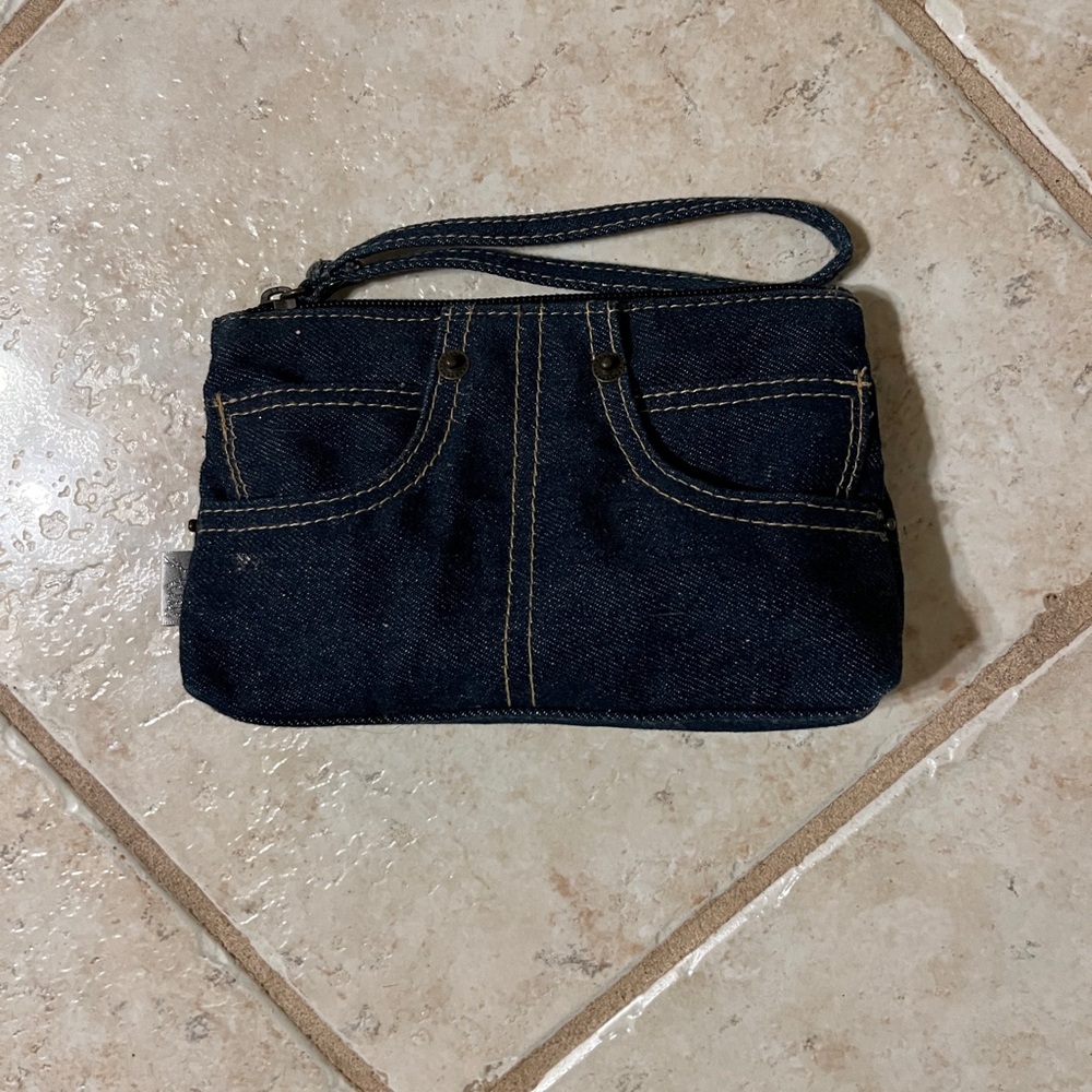 vintage y2k new denium zipper wristlet by Allie 7.5”x4”